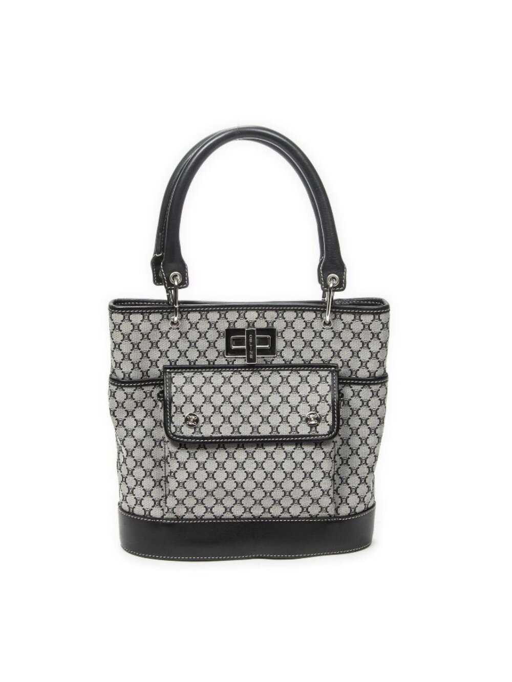 Celine Turnlock Bucket Tote Bag Black Gray Macadamia Canvas